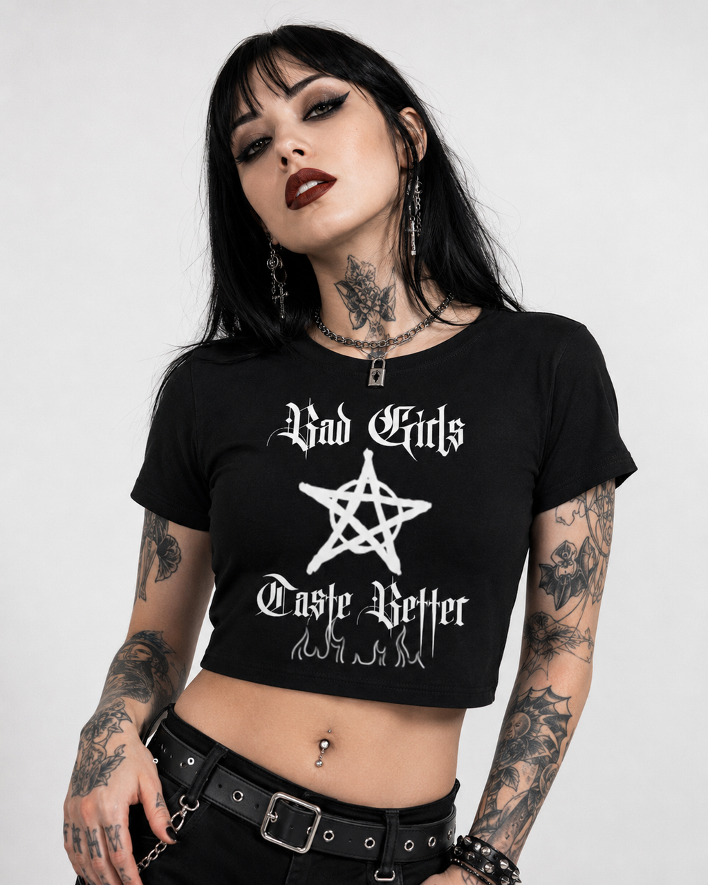 Bad Girls taste better Crop Tee — Gothic Pentagram Graphic Women's Baby Tee