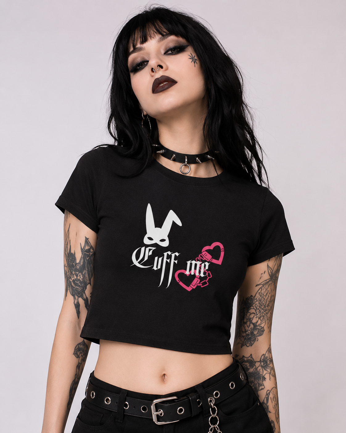 Women's Baby Tee — 'Cuff Me' Bunny Graphic Crop Top