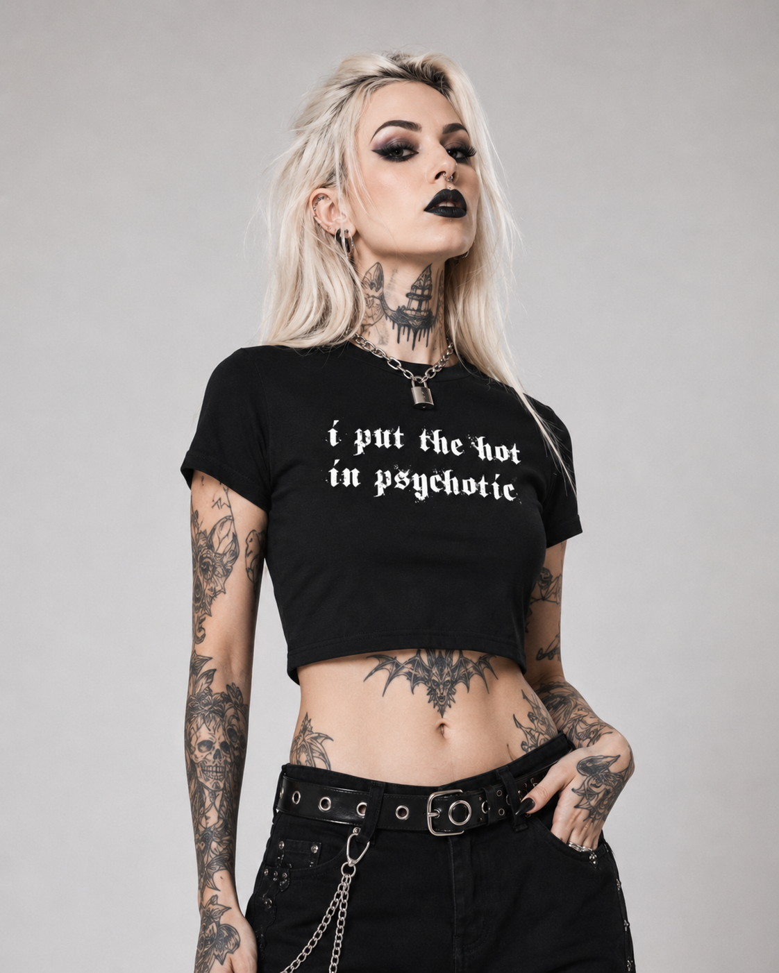Crop Tee — “I Put the Hot in Psychotic” Graphic
