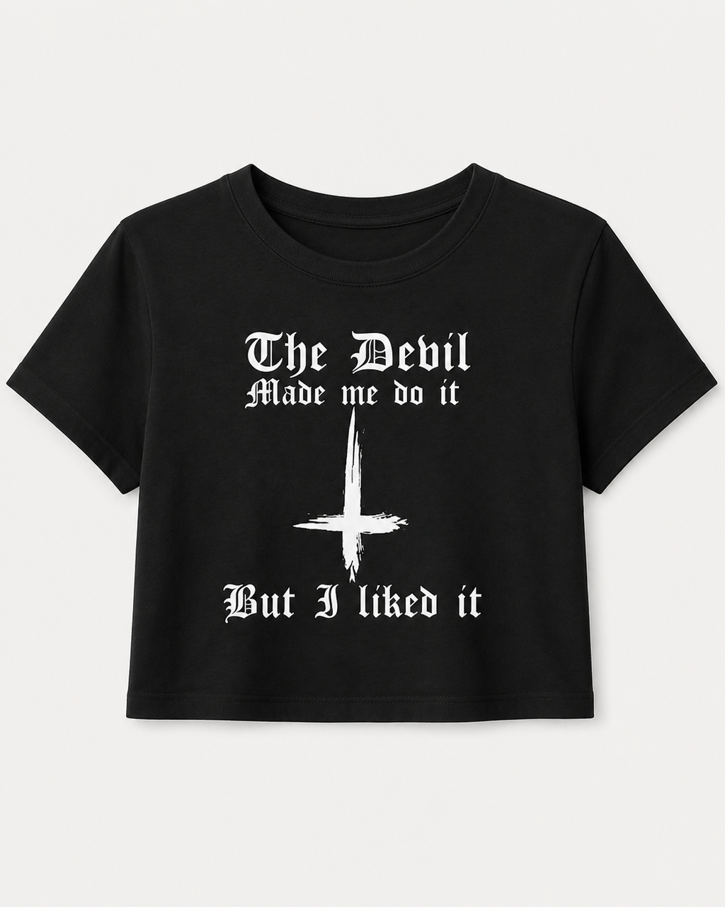 Devil Made Me Do It Crop Tee — Women's Gothic Graphic Baby T-Shirt