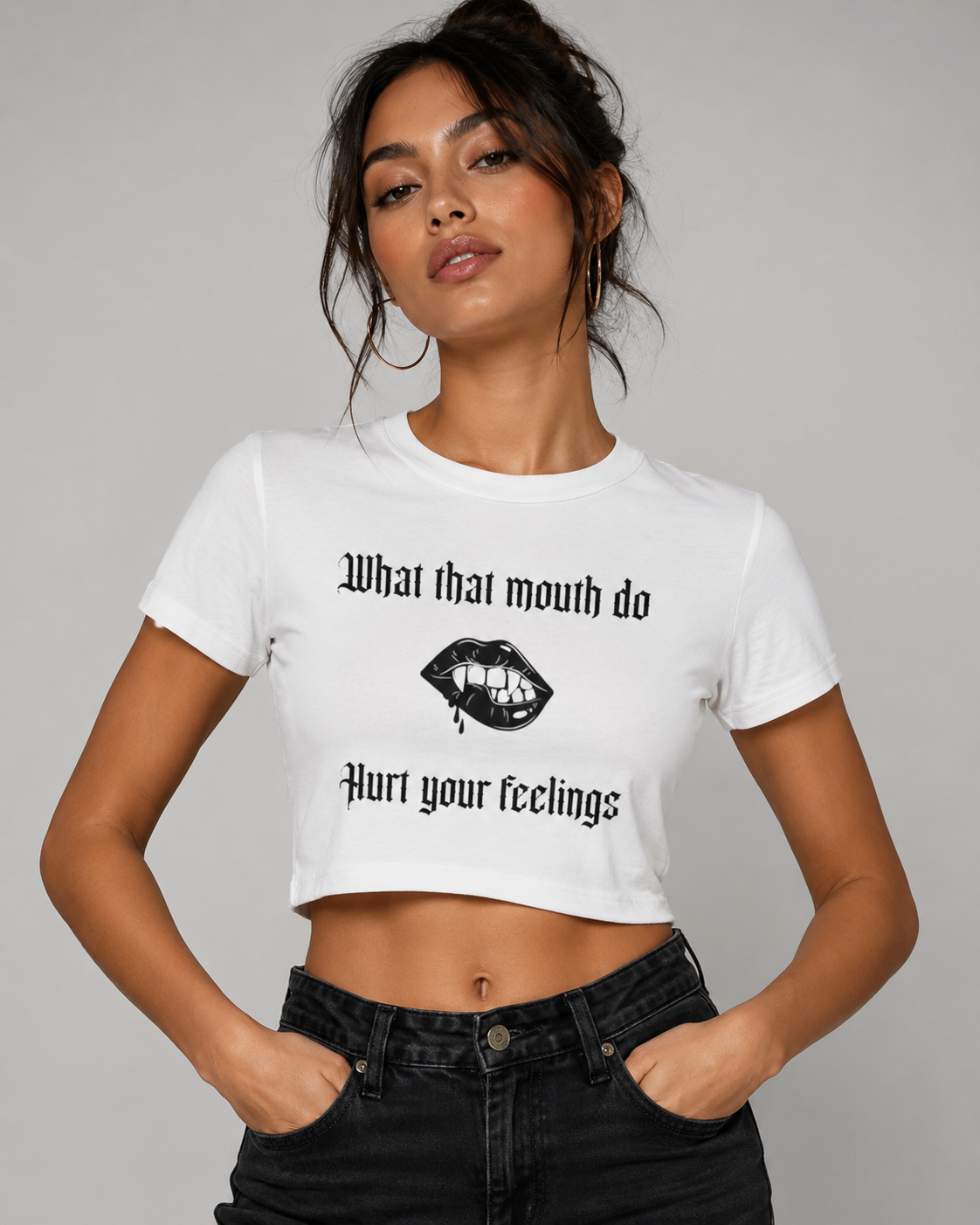 What That Mouth Do Crop Tee — Funny Feminine Graphic Baby T-Shirt