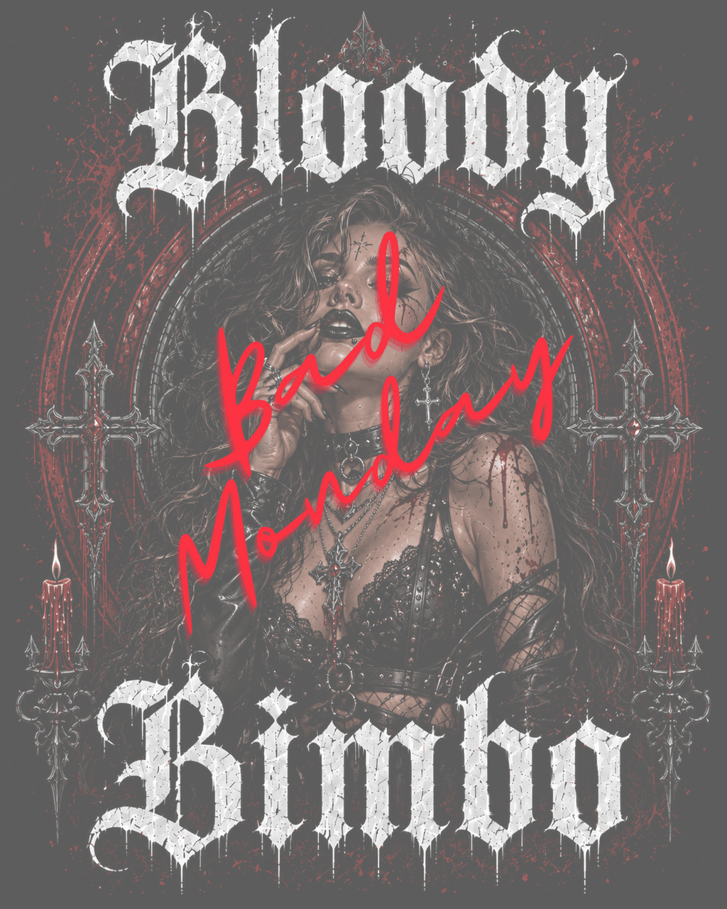 Gothic "Bloody Bimbo" Tee — Vampire Pinup Graphic T-Shirt