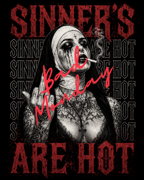 Boxy Tee — “Sinner” Gothic Graphic T‑Shirt (Sinner’s Are Hot Back Print)