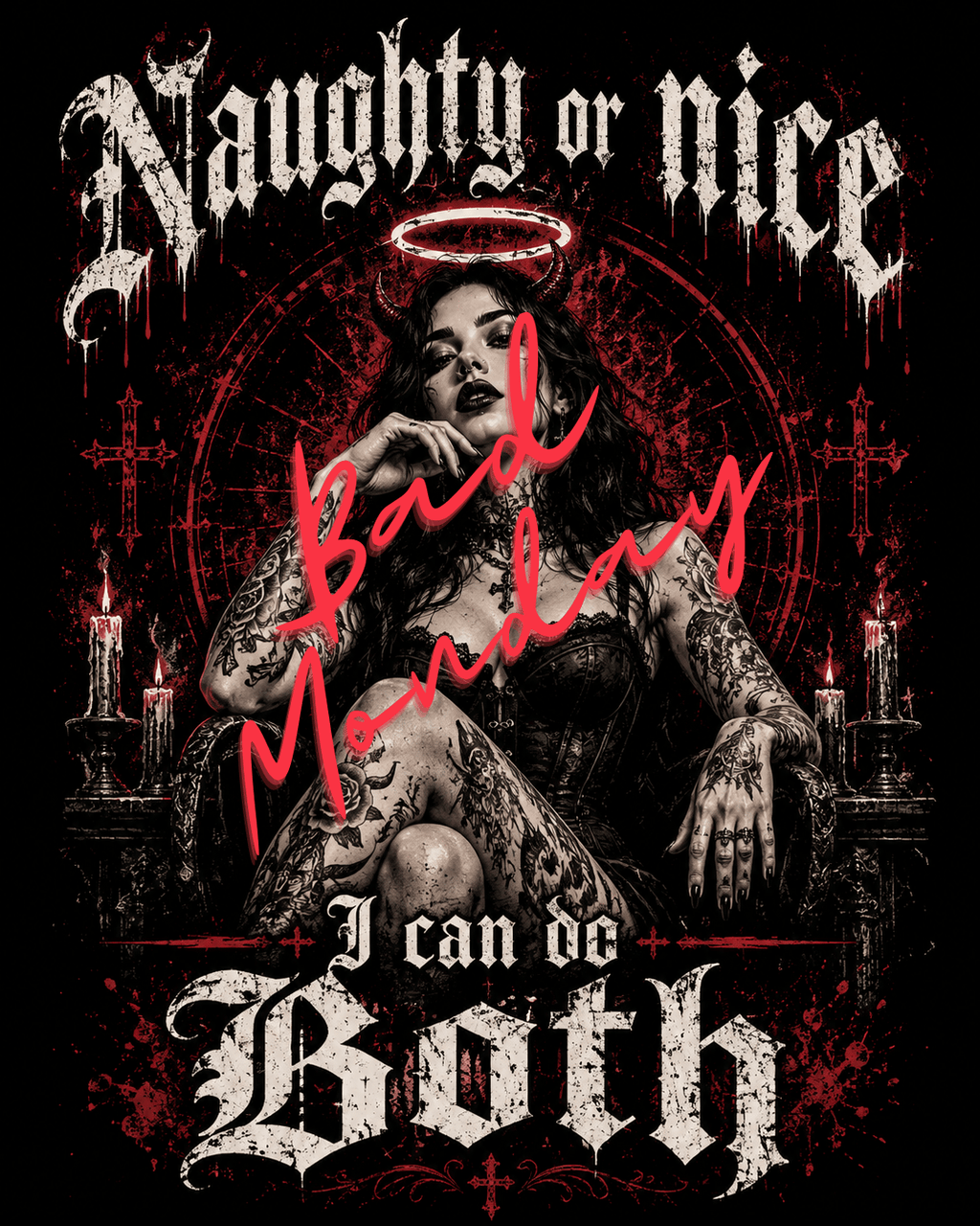 Naughty or Nice Gothic Tee — "I Can do Both" Oversized Boxy Graphic T-Shirt