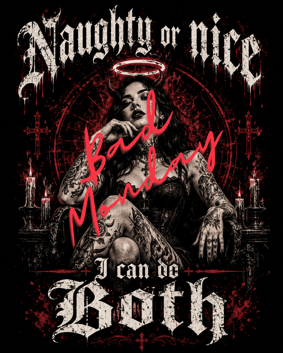 Naughty or Nice Gothic Tee — "I Can do Both" Oversized Boxy Graphic T-Shirt