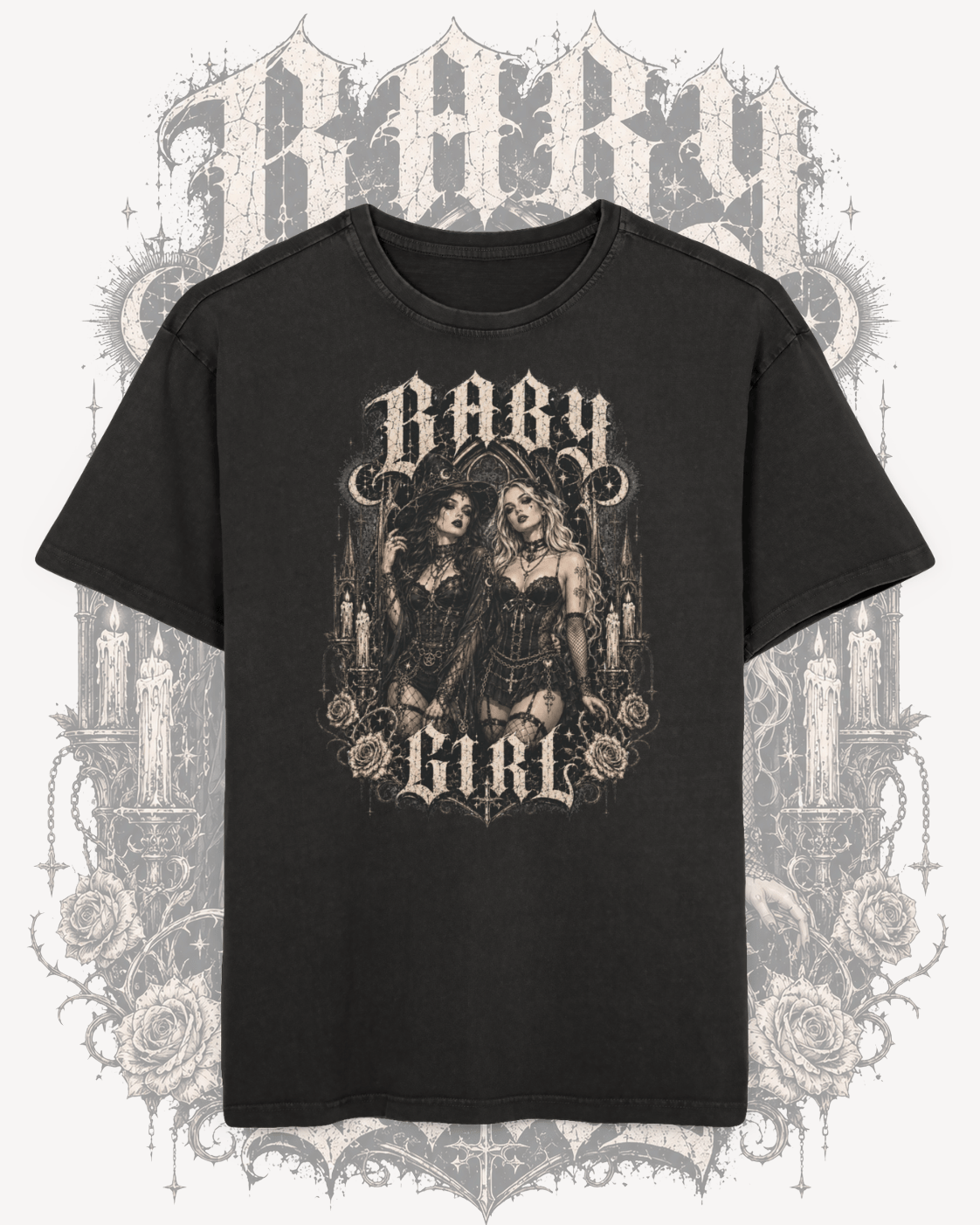 Vintage Gothic 'Baby Girl' Acid Wash Tee