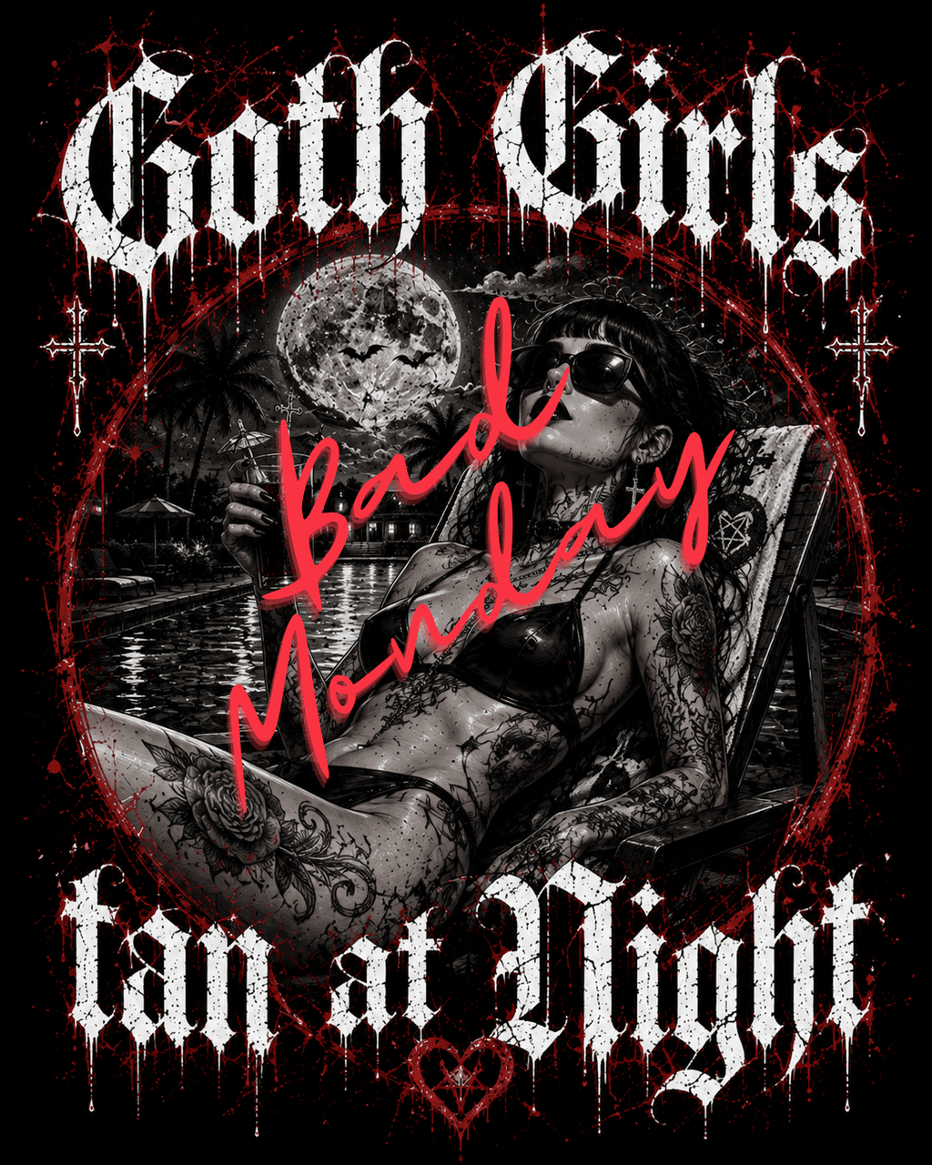 Goth Girls Tan at Night Tee — Gothic Vampire Vintage Graphic Shirt